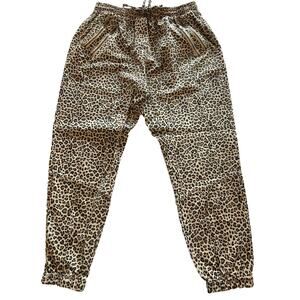Bandit And The Babe Medium Leopard Joggers Zipper Accents 100% Cotton Drawstring